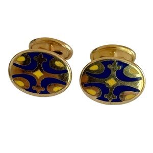 Antique Lapis Inlay Enamel And Goldtone Cuff Links